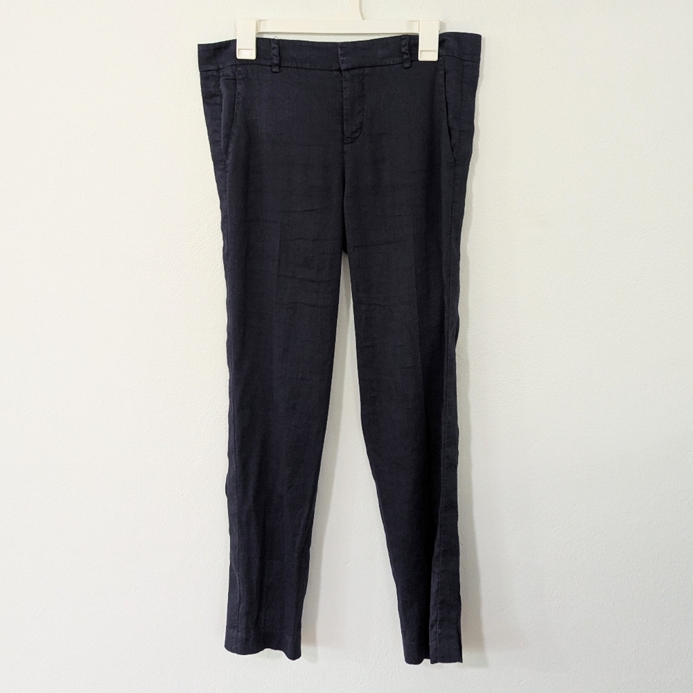 Vince Linen Blend Tapered Crop Pants Mid Rise  Lightweight Classic Blue 8